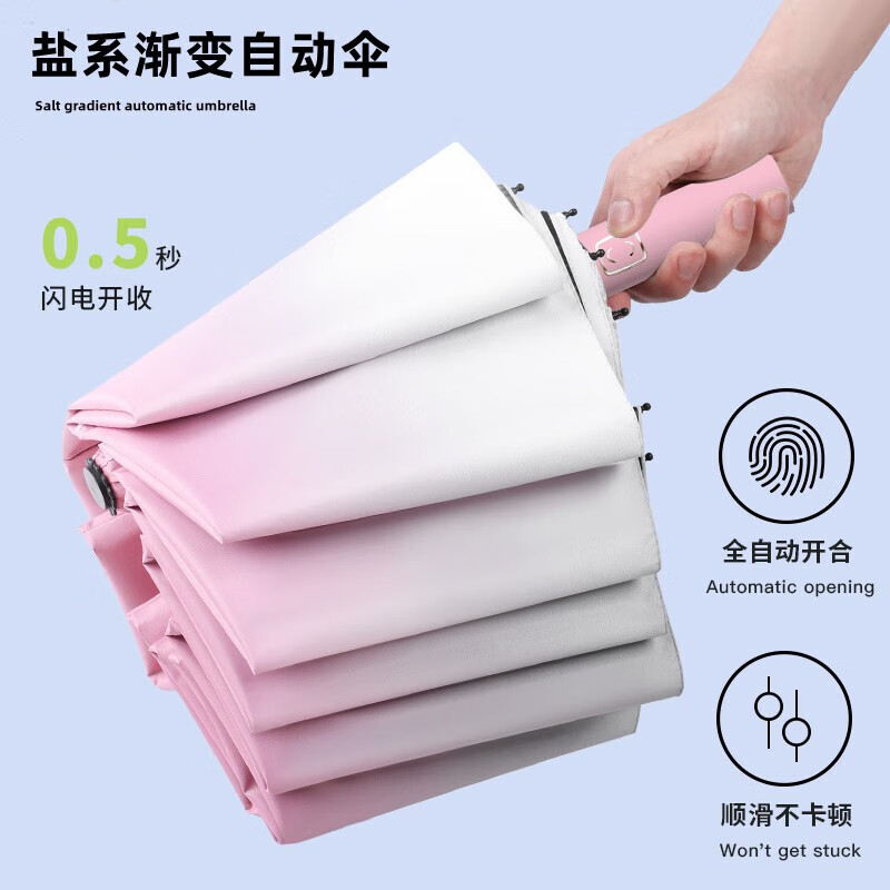 祈晴全自动雨伞 太阳伞黑胶防晒防紫外线 女士大号晴雨两用伞遮阳伞 【全自动-60骨】 渐变蓝
