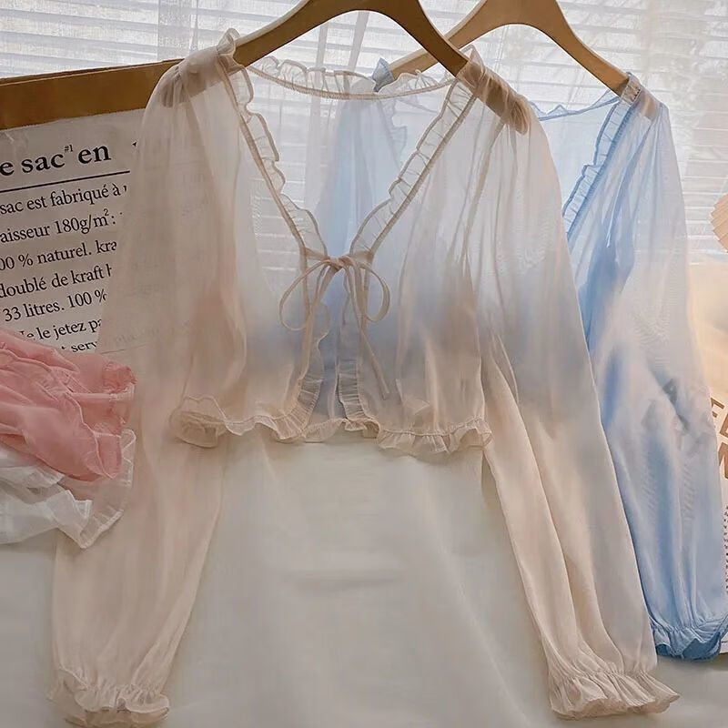 【优选好物】配吊带裙子的小披肩外搭罩衫雪纺开衫女夏季学生防晒 白色 S