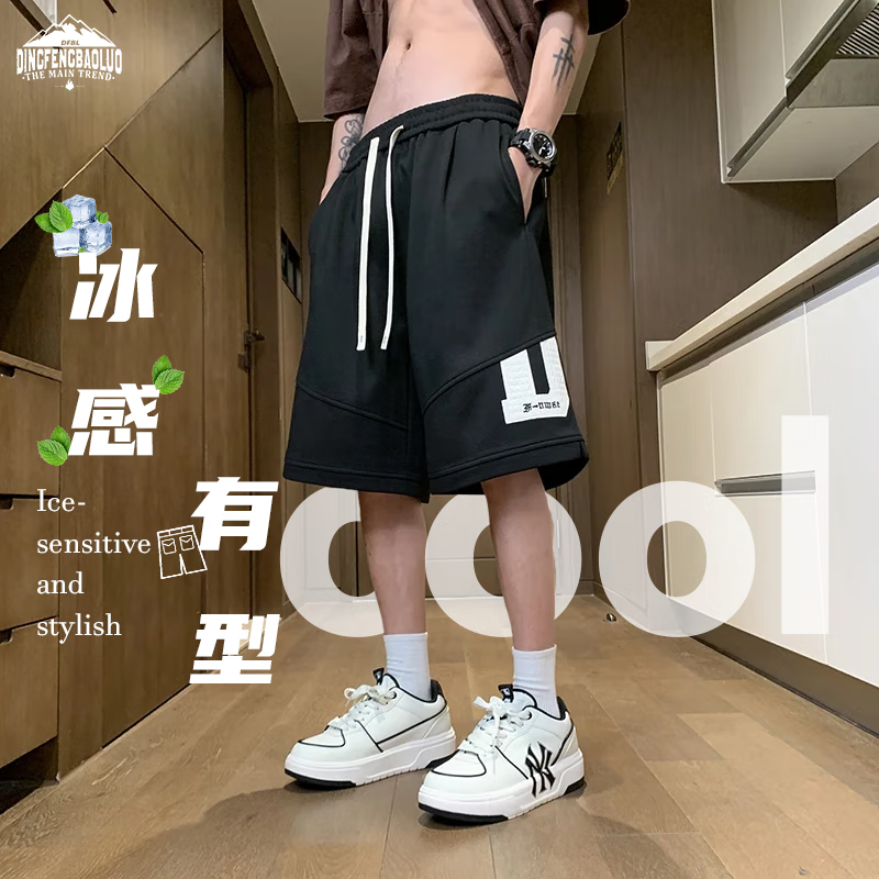 顶峰保罗（Dingfengbaoluo）美式休闲短裤男夏季潮牌印花宽松百搭五分裤YQ07黑色4XL
