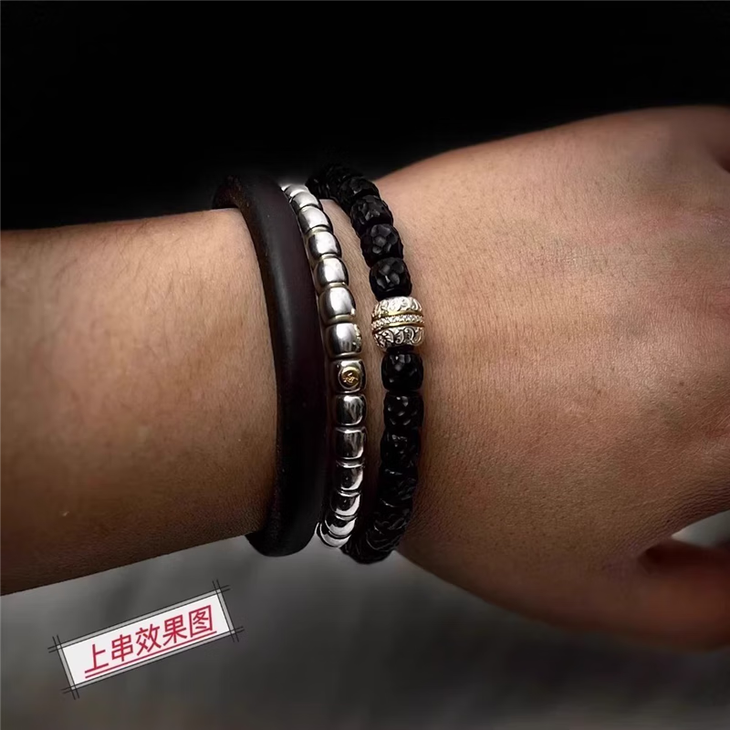 925银手工篆刻镶嵌唐草汉堡珠祥云珠隔珠腰珠顶珠文玩散珠diy配饰 大号单颗12mm