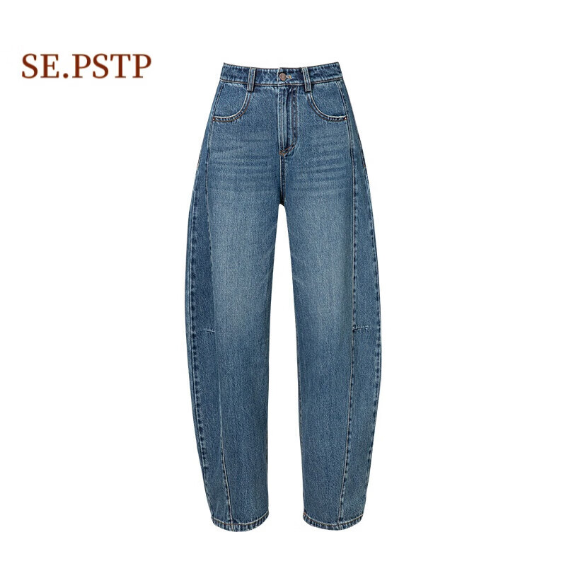 夏典素订女王（SE.PSTP）弯刀裤女2025新款春季牛仔裤小个子高腰宽松胖mm香蕉裤镰刀裤 蓝色 26