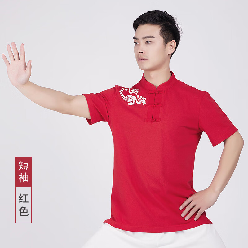 劲武(JIN WU)旗舰新品极服短袖武术T体恤队服女太极文化衫功夫衫太极服男 短袖红色 S