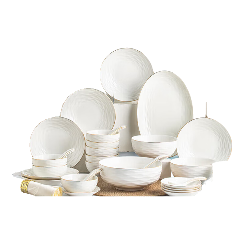 瓷魂歐式碗碟套裝餐具套裝碗盤陶瓷餐具家用碟碗手提禮盒璇月46頭標(biāo) 6頭 標(biāo)準(zhǔn)