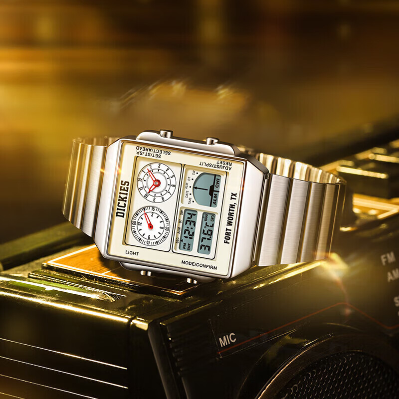 Dickies手表男多功能潮流双显电子表学生复古防水石英520礼物CL-551 银色