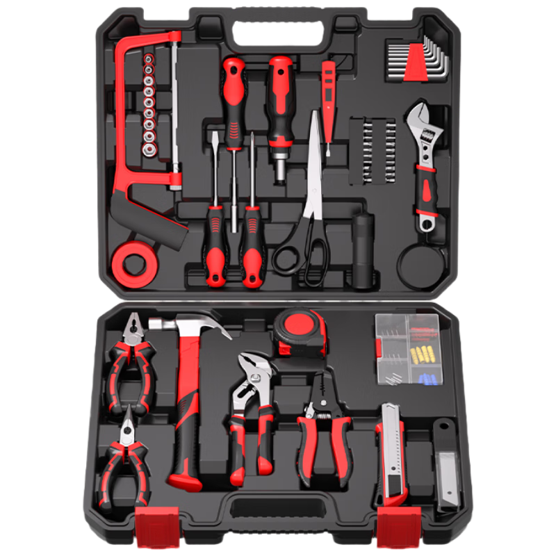 德力西(DELIXI)家用工具箱套裝電工木工電訊維修組套五金手動工具58件套裝