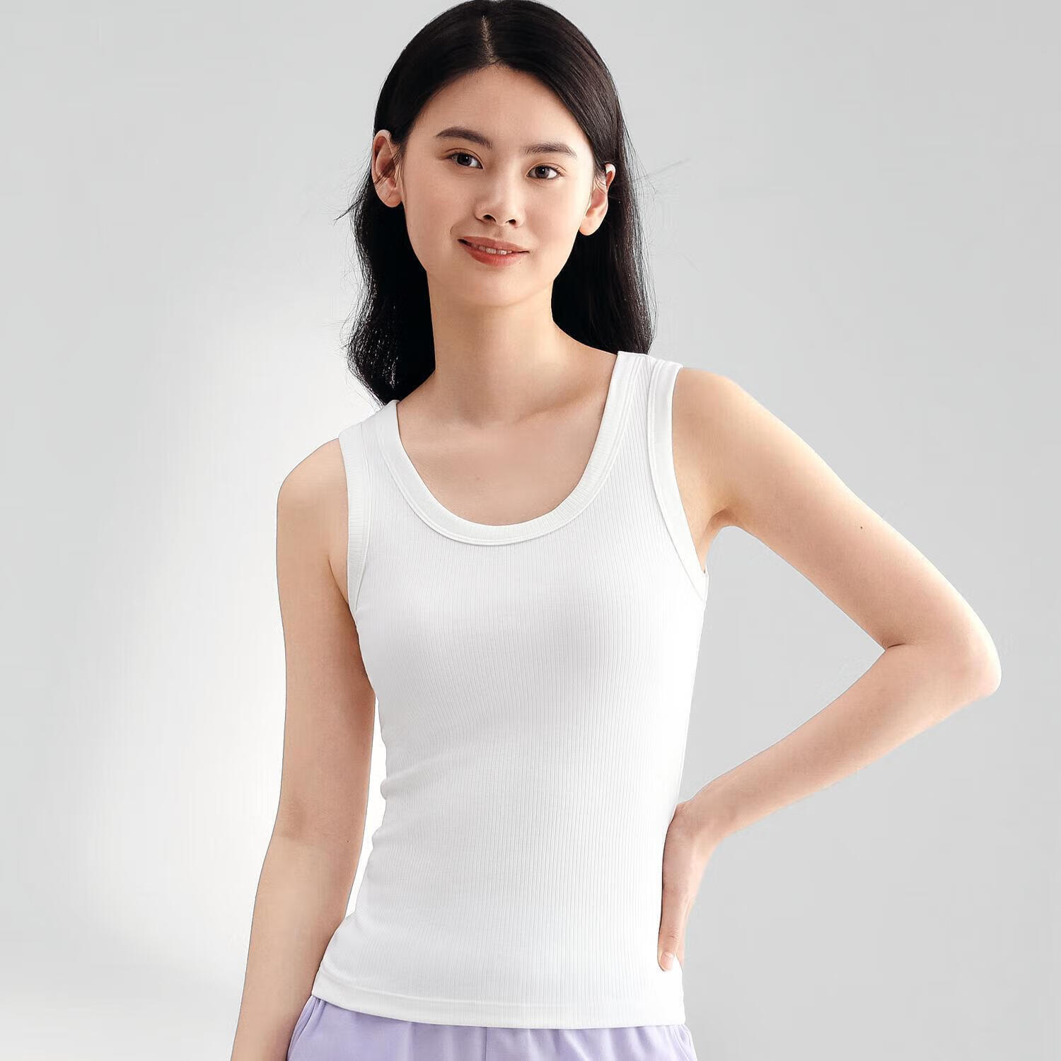 全棉时代打底衫女士背心夏季针织罗纹紧身吊带女 米白 XL