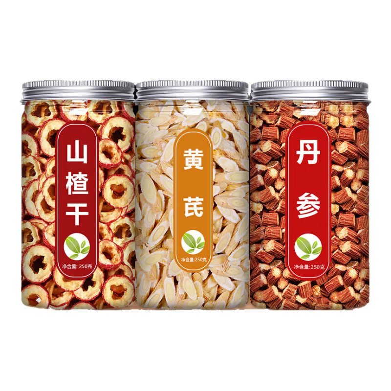 同仁堂（TRT）山楂黃芪丹參三通茶特優(yōu)級(jí)正宗新鮮核干片泡水喝無添加 大罐共3罐各250g 山楂干+丹參+黃芪