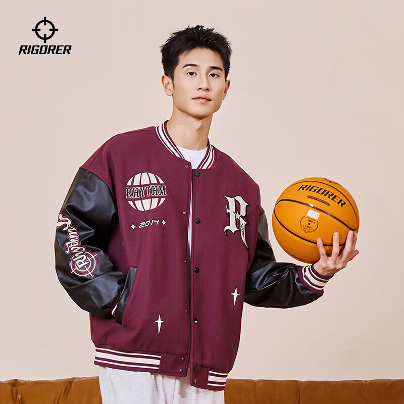 准者棒球服外套春冬新款男女美式复古PU袖刺绣潮流百搭宽松运动夹克男 枣红紫 【常规款】 3XL (190)