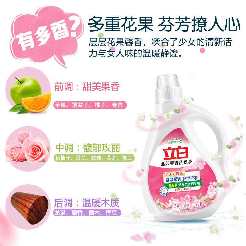 立白洗衣液全效馨香家庭装香味持久去渍低泡洗易漂衣服衣物促销组合装 【13斤】全效馨香液 1.5kg*1瓶 +10斤