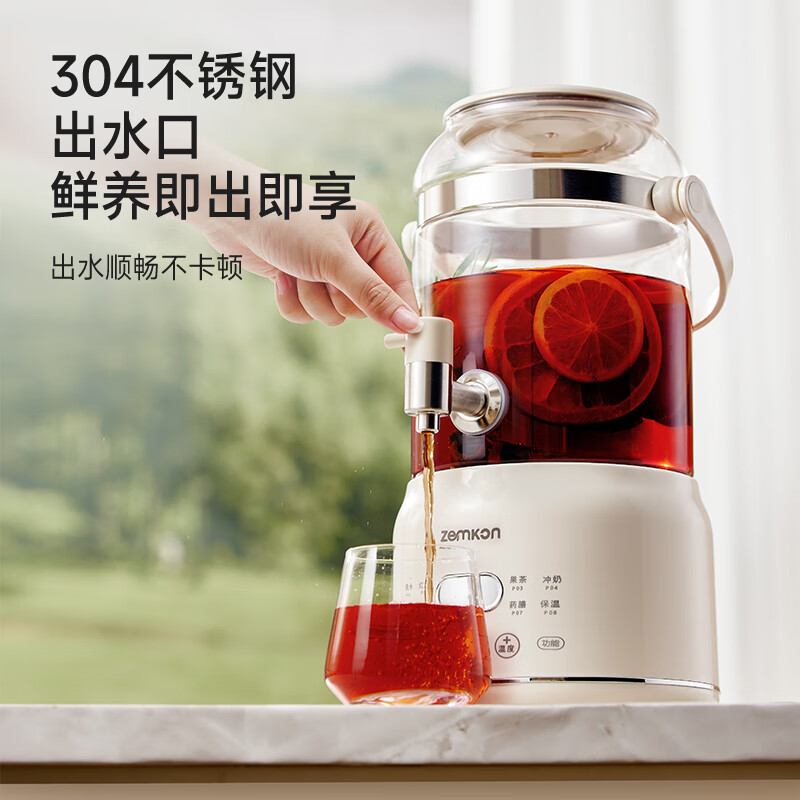 zemkon德国烧水壶多功能养生壶电热水壶恒温壶煮茶壶花茶煮红酒冲咖啡茶壶多功能煮茶器 米白色 3L (配滤网-316不锈钢发热盘)