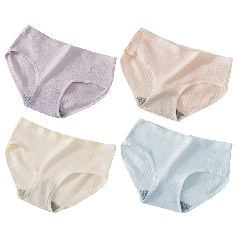 红豆（Hodo）女士中腰三角棉内裤抽条透气无痕亲肤高弹四季少女短裤4条装 组合二 4条 XL (170)