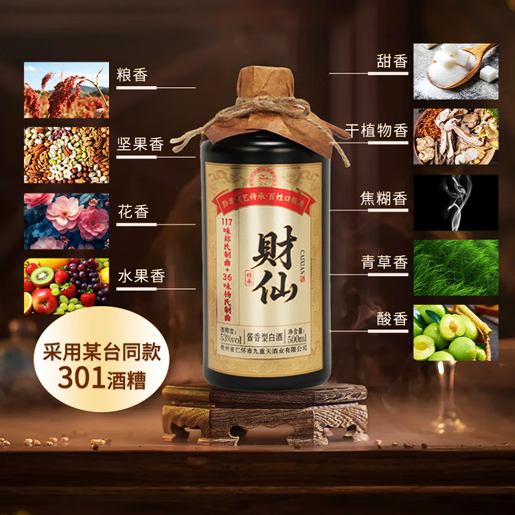 财仙传承10贵州酱酒型白酒53度茅台镇纯粮食坤沙老酒整箱 53度 500mL 6瓶 (送传承15品鉴1瓶)