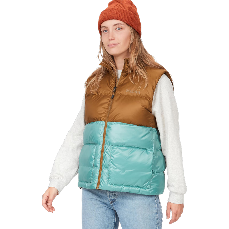 土撥鼠（Marmot） 土撥鼠 女士輕量保暖羽絨馬甲 防水戶外背心馬甲 淡褐色/藍(lán)龍舌蘭 S