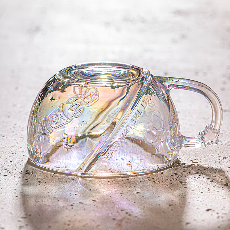 乐唯诗（LOVWISH）星空球杯玻璃杯带盖勺高颜值女生咖啡早餐喝水杯家用设计感燕麦杯 星球杯极光彩【含盖送勺】320ml*1