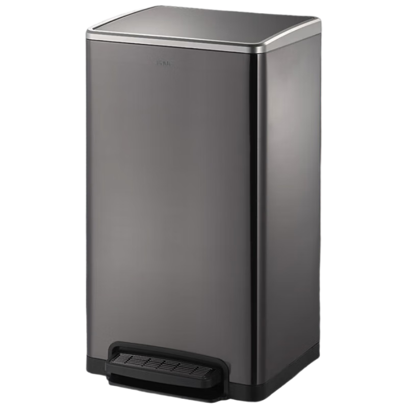 GNF 50L不銹鋼垃圾桶大號腳踏式帶蓋大容量商用酒店大堂寫字樓大廳單位內外雙桶防污漬輕音緩降 商用 黑金色