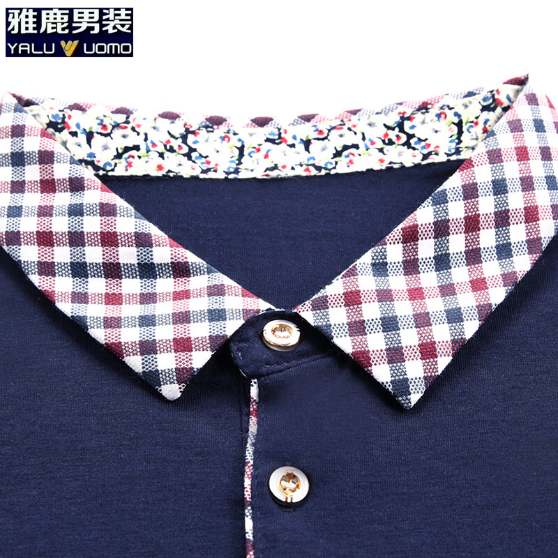 雅鹿男装短袖t恤男翻领夏季男士休闲纯棉真口袋爸爸装 上青 M /165（建议100-120斤）