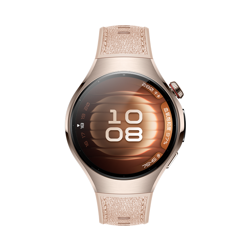HUAWEI WATCH 5 42mm高端款烁金色904L不锈钢表壳星云杏素皮复合表带首创X-TAP智感窗鸿蒙eSIM通信手表