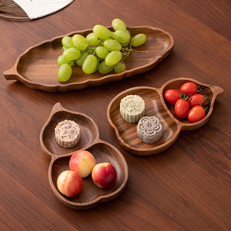 LIUIUSU胡桃木整木果盘 创意新中式实木干果托盘水果盘羽毛点心零食盘子 胡桃木整木羽毛盘（33*12.5*3cm）