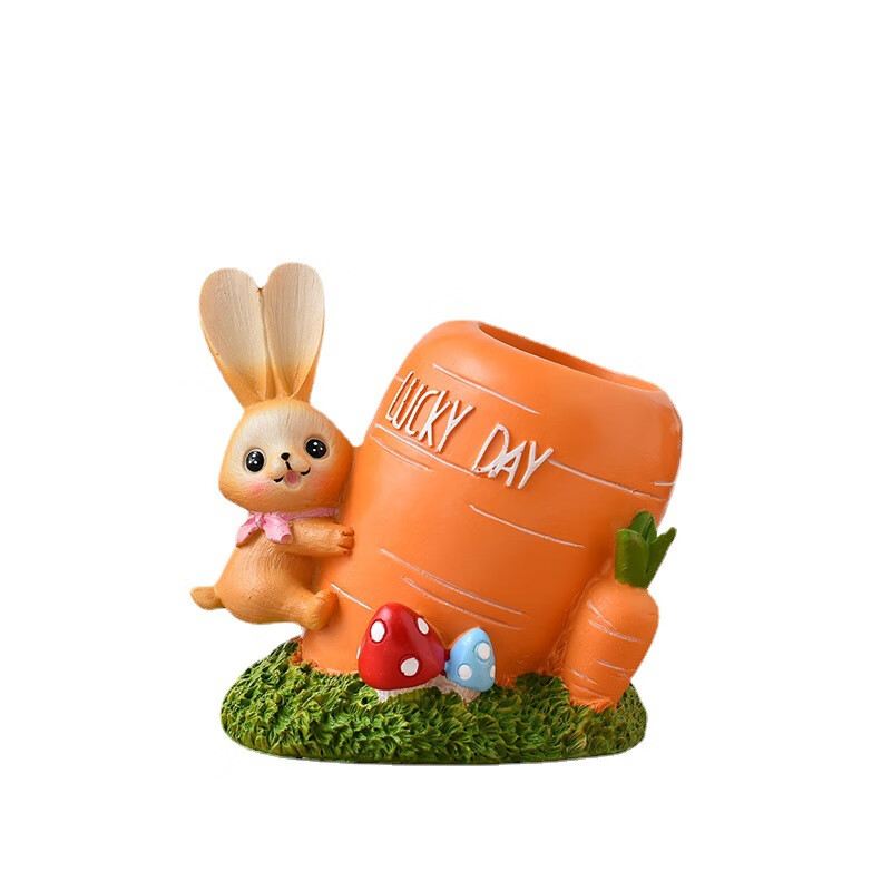 【严选直发】树脂工艺品笔桶工艺品摆件萝卜兔子笔筒创意桌面摆件 兔子树根 11*14*13