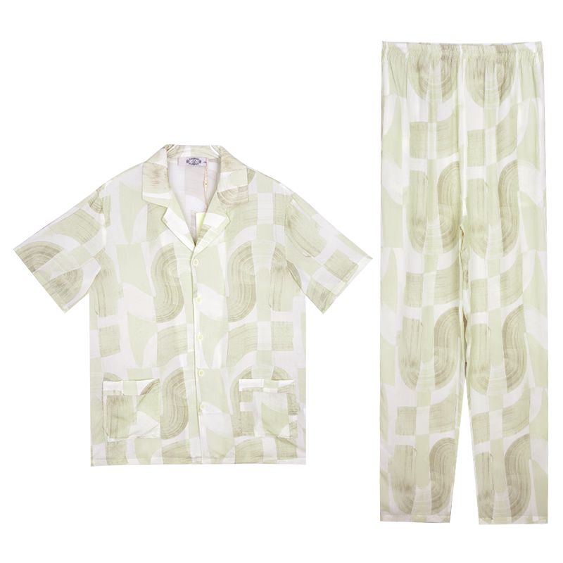 美標(biāo)夏季睡衣女梭織萊賽爾薄款情侶短袖男士家居服 橡木  3XL