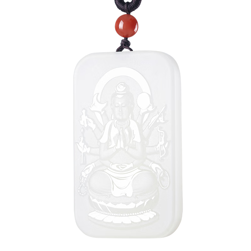 凈心石  和田玉吊墜白玉十二生肖守護(hù)神男女款玉墜 生肖鼠/千手觀音