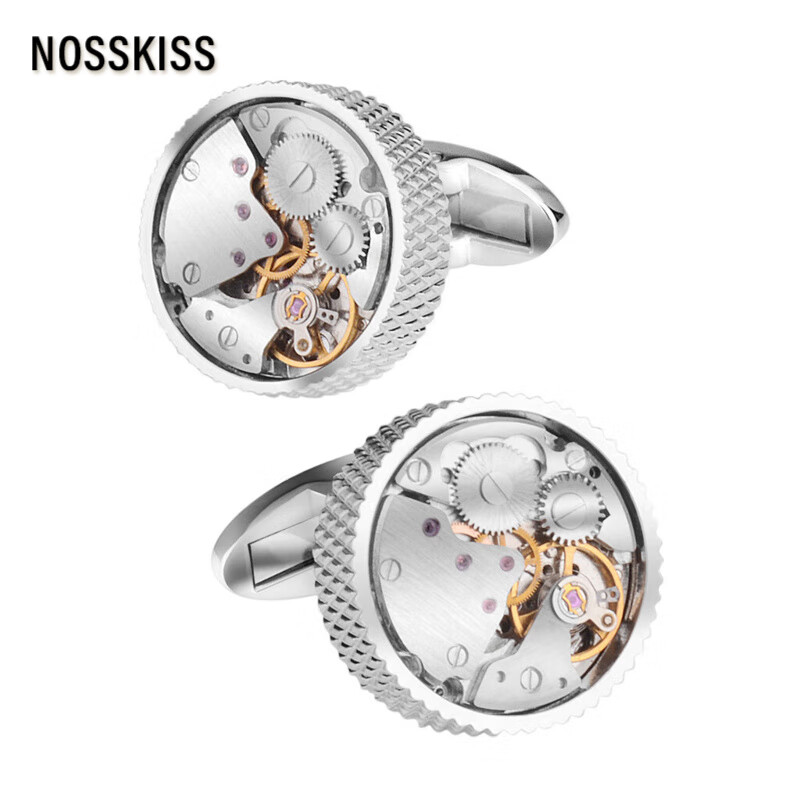 NOSSKISS男士法式襯衫袖扣批花手表機械機芯袖釘商務(wù)襯衣袖口生日禮物送禮 圓形批花不動機芯