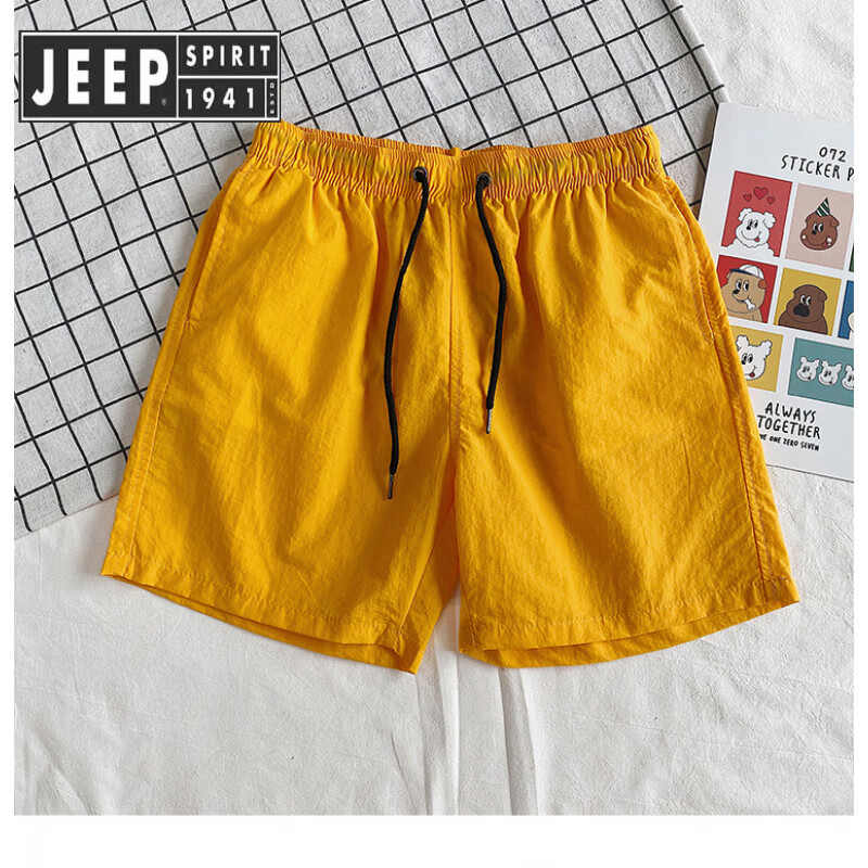 JEEP SPIRIT吉普四分裤男夏季沙滩裤韩版三分裤速干短裤糖果色宽松薄款运动潮 柠檬黄（稍微有点透） XL (125-139斤内)