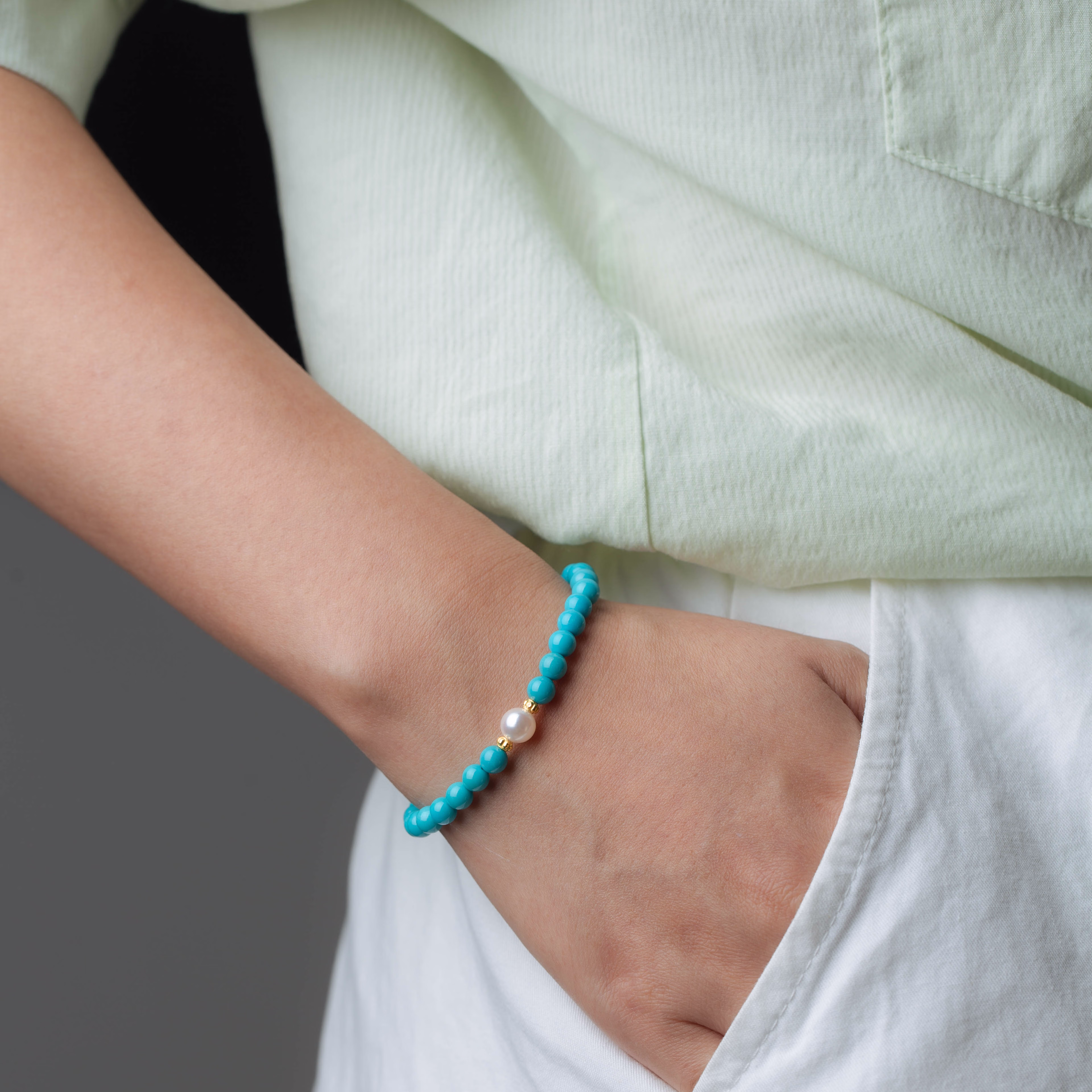 snqp[】【珍藏级】流光家 5mm睡美人绿松石手串手链天空蓝无 送国检证