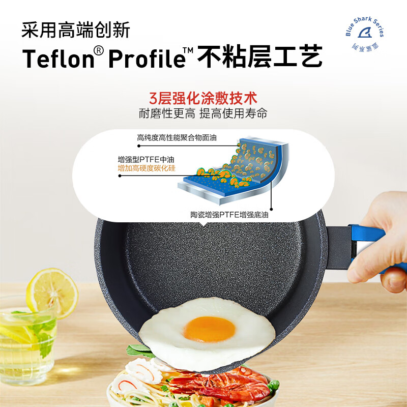 德世朗（DESLON）加厚小奶锅不粘锅宝宝婴儿辅食锅煮泡面热牛奶锅燃气灶专用小汤锅 【1-2人】蓝鲨奶锅 16cm 1.6L