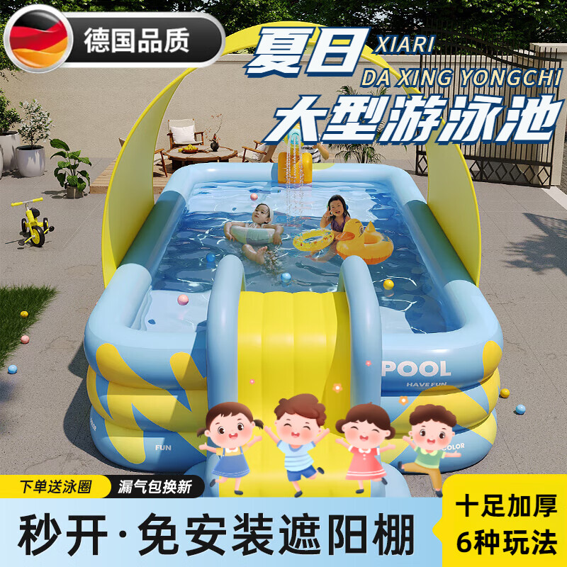 翎喏德國高端充氣游泳池家用兒童加厚滑梯小孩大型戶外家庭大人嬰兒寶 1.5米3環(huán) | 豪華