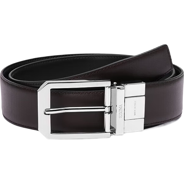 杰尼亚（Zegna）双面徽标装饰针扣腰带 B011PZ 黑/棕色110cm