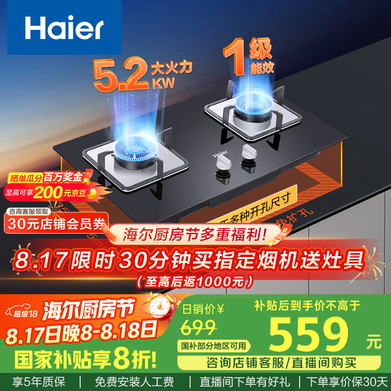 Haier/���� 5.2kW��Ȼ��ȼ���� һ����Ч Ϩ�𱣻� JZT-Q2BE3 ��ɫ