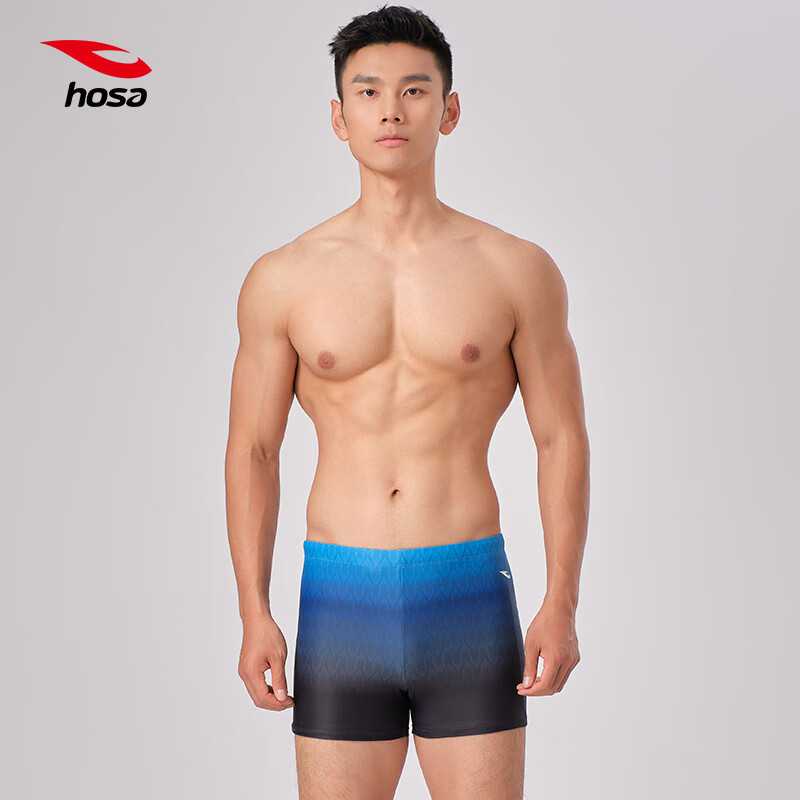 浩沙（hosa）男士泳褲游泳褲男款速干hosa平角泳裝三件套短褲泳衣泳帽 黑色 M