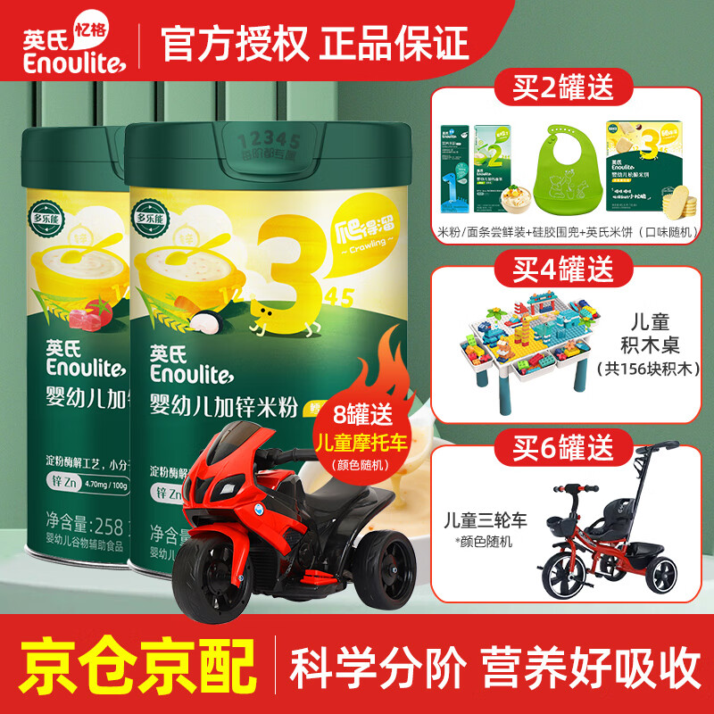英氏（Engnice）米粉婴儿高铁123段英式米粉6-7-8-9-12个月1岁以上宝宝辅食米糊 258g*2罐 |  鳕鱼胡萝卜+番茄牛肉