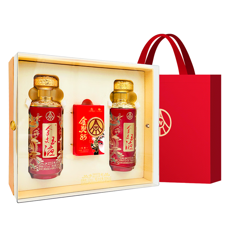 五粮浓香【酒厂直营】百鸟朝凤 节日礼赠 喜宴婚宴 浓香型白酒 52度 500mL 2瓶 礼盒装配礼袋