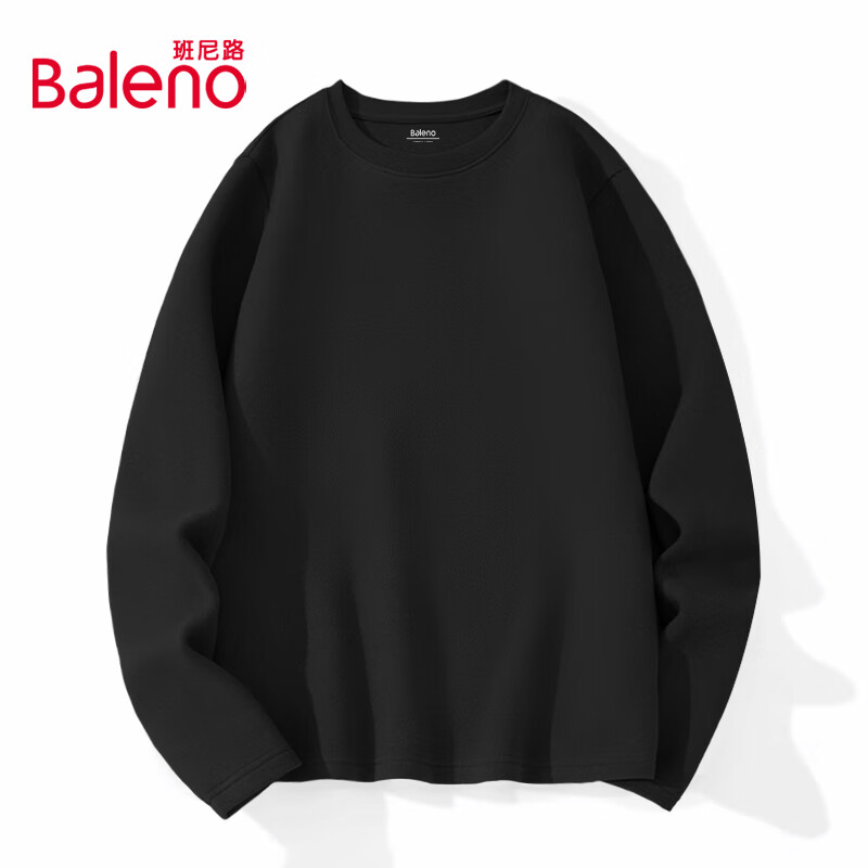 班尼路（Baleno）t恤男秋冬季保暖长袖打底衫内搭圆领加绒加厚7A抗菌防螨舒适上衣
