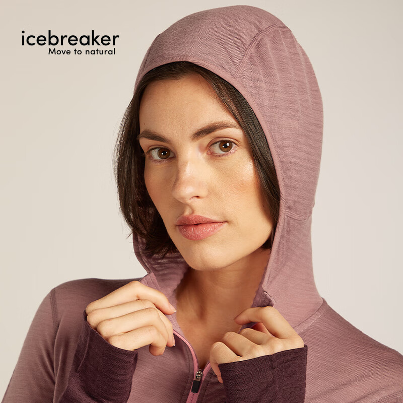 icebreaker美利奴羊毛女200 Realfleece可机洗保暖轻量户外连帽运动外套 釉陶/芥拾紫/樱粉-BA56YN M
