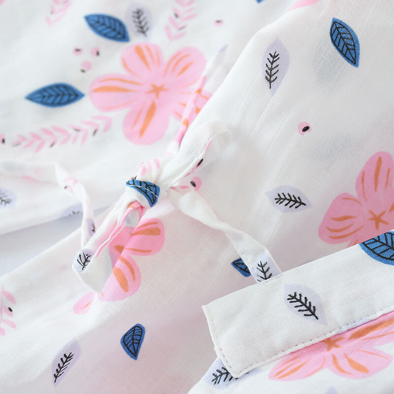 【现货现发】浴袍女纱布薄款春夏中长睡袍宽松休闲 粉底太阳花 M