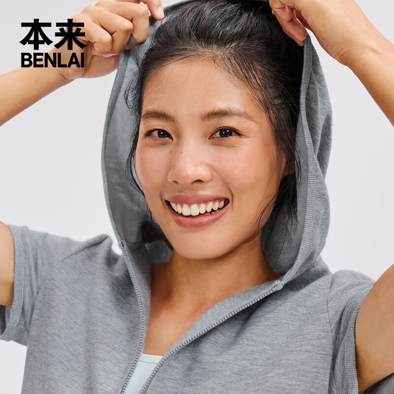 本来BENLAI女士抗菌连帽短袖夹克女2025秋季新款外套女BNT150002 冷灰 S