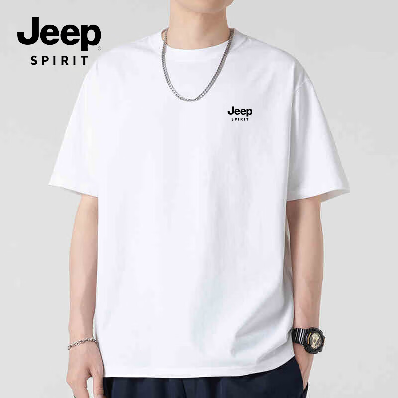 JEEP SPIRIT短袖t恤男夏季新款宽松男士半袖圆领休闲上衣1818 白色  4XL