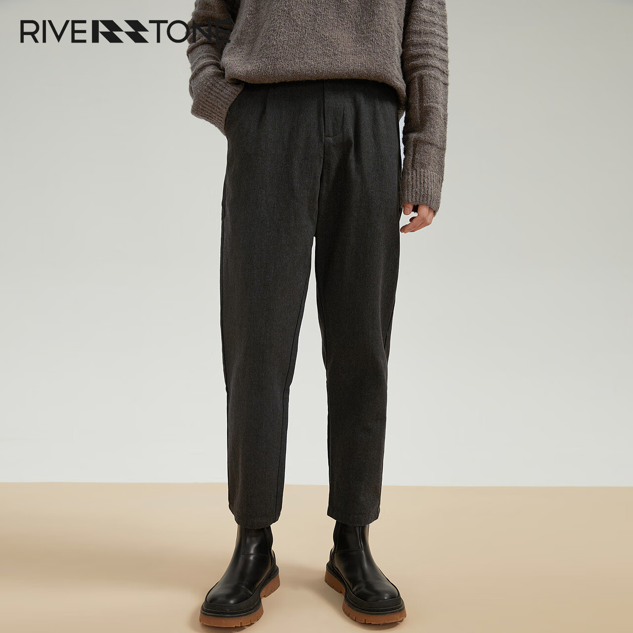 RIVERSTONE流石男装直筒锥形厚款休闲裤2025新款秋冬季男士时尚搭配长裤子 绿驼色(偏灰) /185 2XL