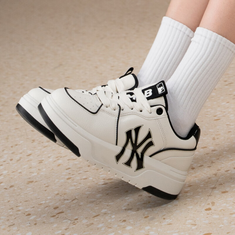 美职棒（MLB）官方学长鞋女鞋子 情侣运动鞋小白鞋NY休闲鞋增高板鞋男3ASXCA12N 纽约洋基队/米白色/拍大半码 38 (240mm)