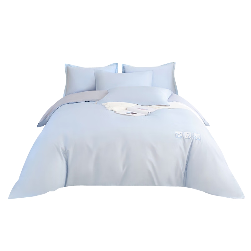全棉时代四件套纯棉床上用品四件套全棉床品床单款被套枕套熊宝合集-蓝1.8米床