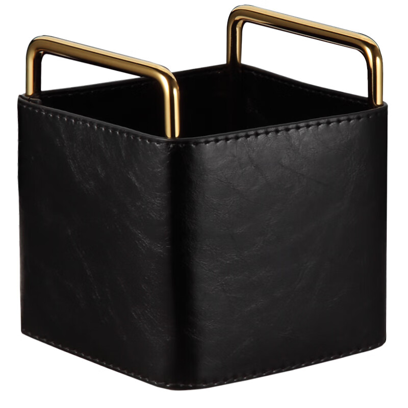 爱美仕家居设计师款环保皮革家用桌面笔筒客厅茶几书房遥控器钥匙收纳盒 黑色 10.8*11*12.2cm