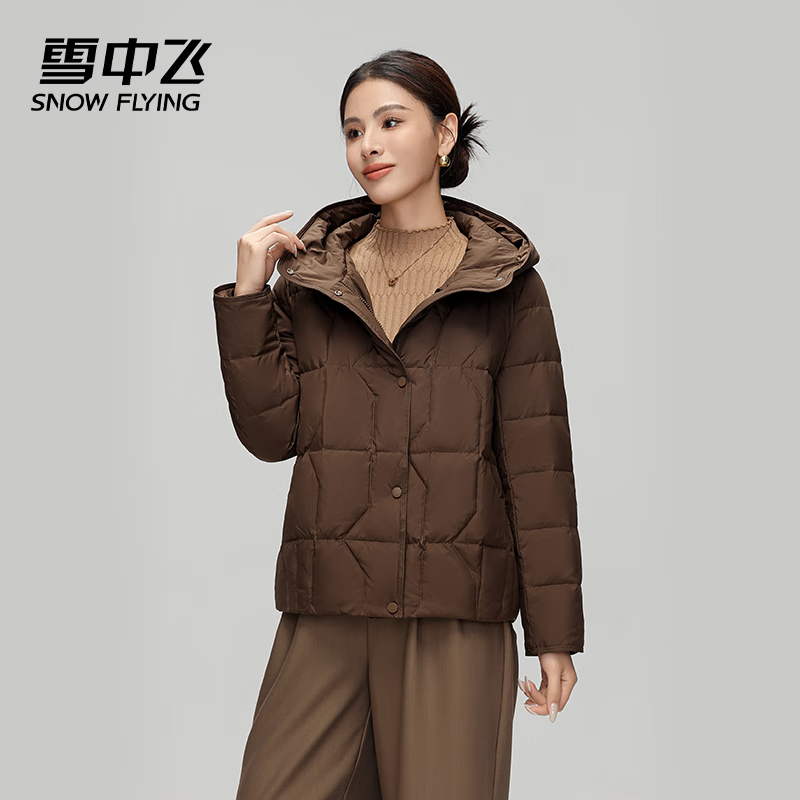 雪中飞2025雪中飞冬季新款连帽短款女装休闲时尚保暖羽绒服 咖啡色 M