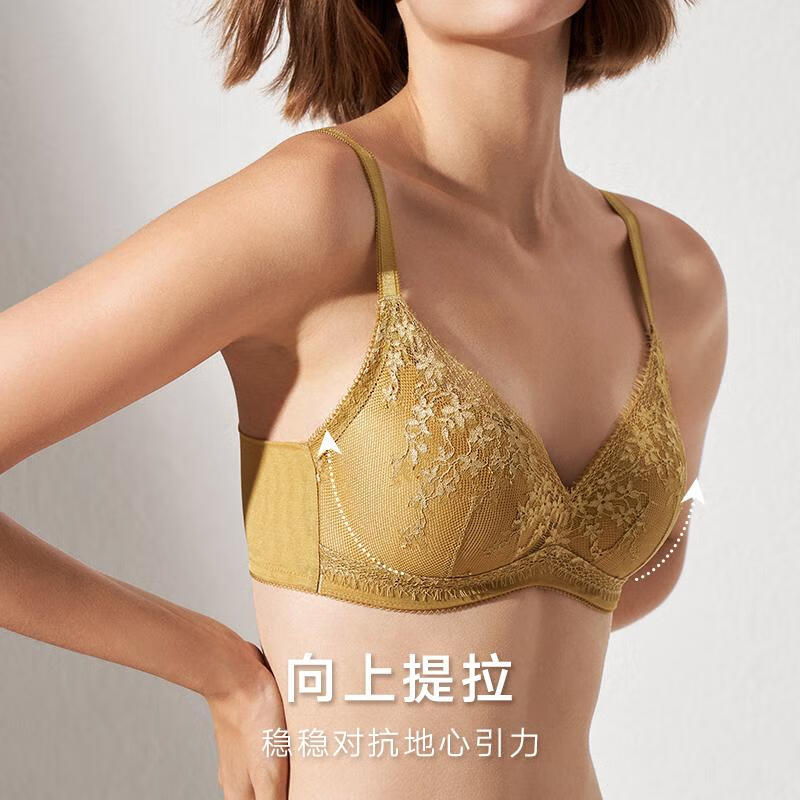 曼妮芬「以花之名浪漫内衣」女士薄款透气性感蕾丝高级聚拢小胸显大文胸 金棕榈【限定价】 70B (32) (75A也可拍)