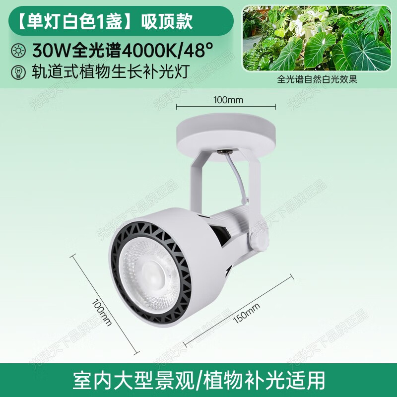 光聯(lián)天下全光譜植物補(bǔ)光燈室內(nèi)客廳陽(yáng)臺(tái)熱植盆景綠植生長(zhǎng)燈吸頂款 吸頂款白色/30W全光譜4000K/48