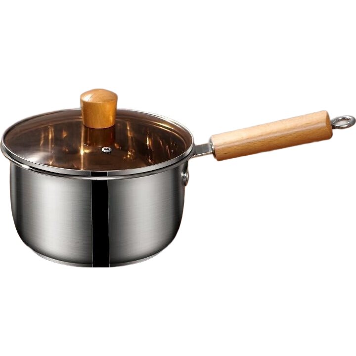 不锈钢加厚奶锅木柄无涂层加高带盖蒸煮煮粥煲汤燃气电磁炉 木柄奶锅【配盖+蒸屉】20cm