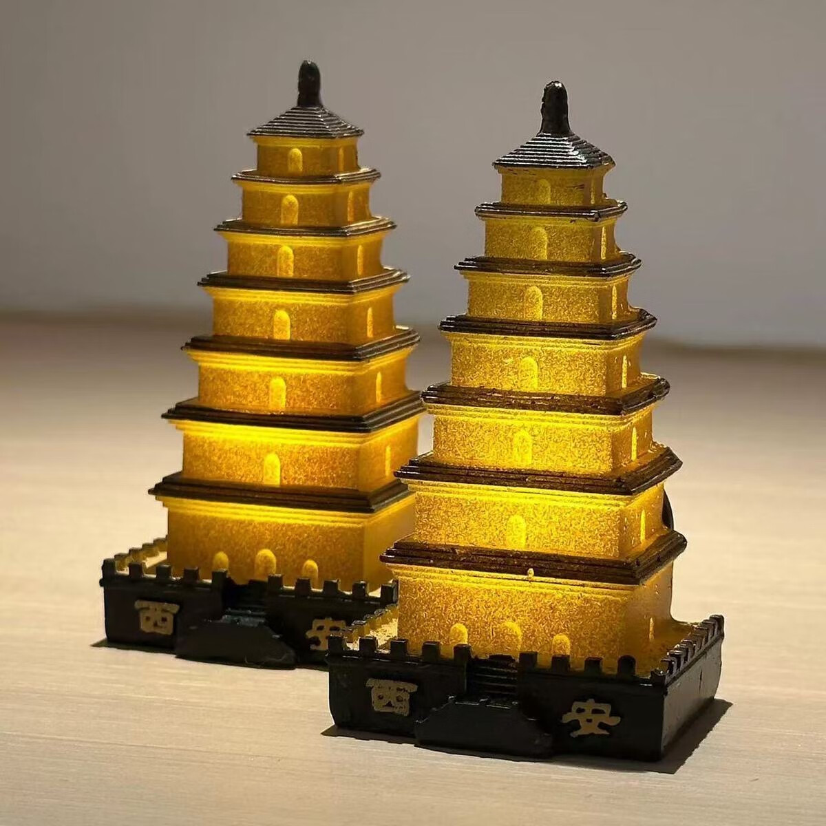 金饭碗冰箱贴陕西历史博物馆文创唐鸳鸯莲瓣纹西安磁贴旅游纪念品 西安大雁塔-发光冰箱贴