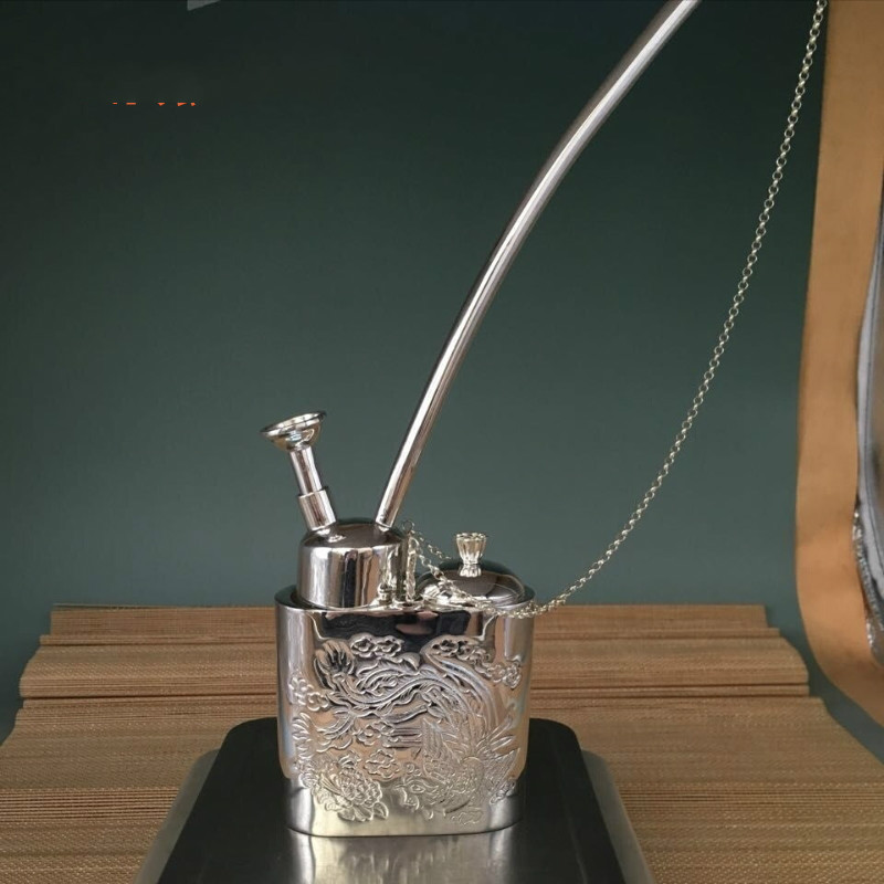 唐馨(tangxin)纯银水烟袋足银999纯手工龙凤水烟壶烟卷丝水烟枪送男士